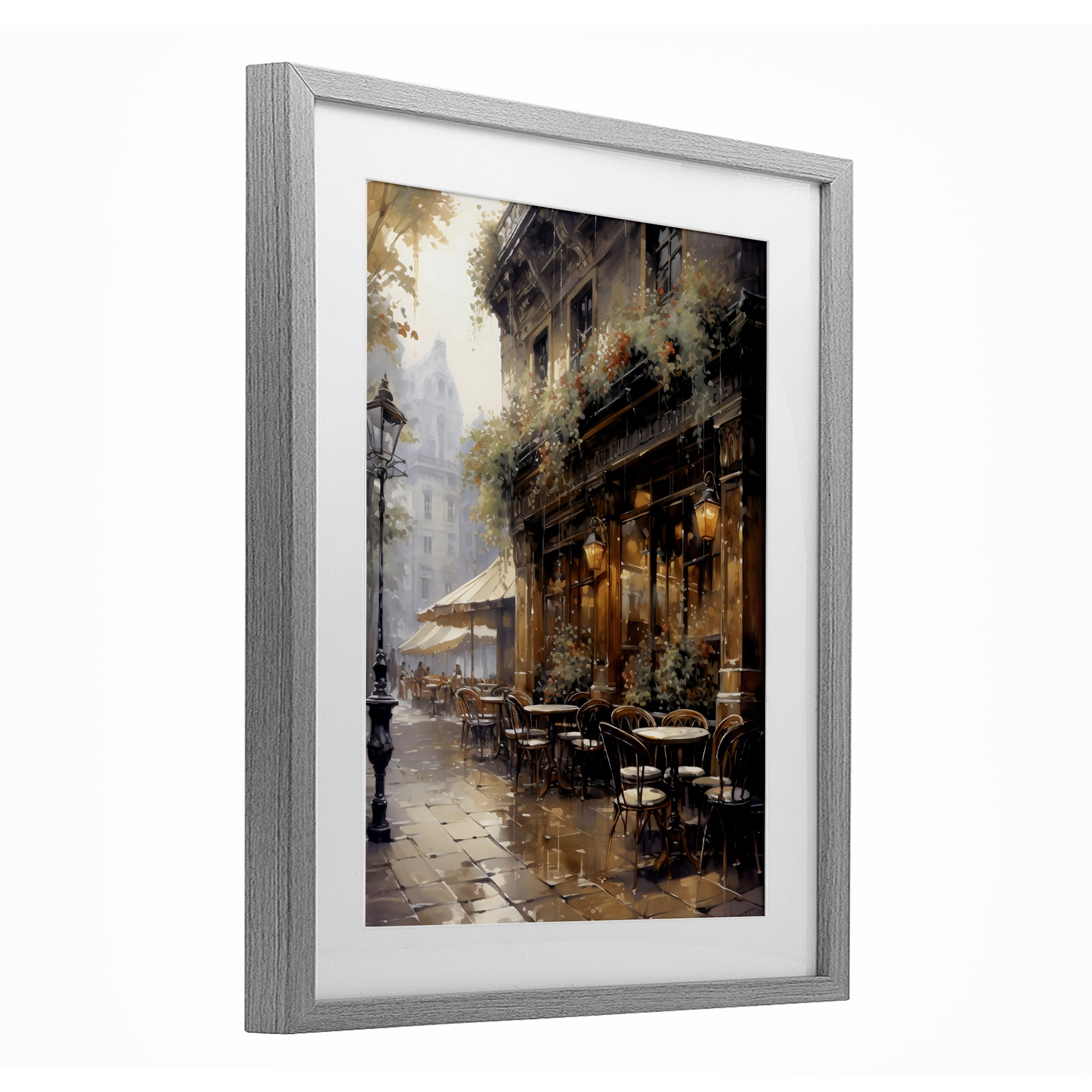 Stupell Industries Paris Street Cafe in Rain Gray Framed Print Under Glass, design by Creative Studio