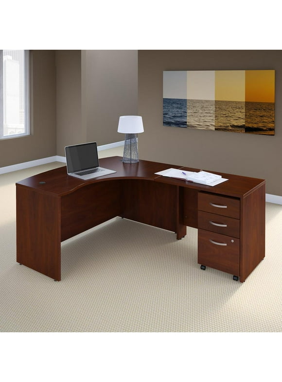 Bush Business Furniture Business Office Pro Right Handed L Shaped Desk with 3 Drawer Mobile Pedestal