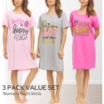 thumbnail image 7 of 3 Pack: Womens 100% Cotton Sleep Shirt - Soft Printed Sleep Dress Nightgown Sleepwear Pajama Nightshirt Small, Set D, 7 of 7