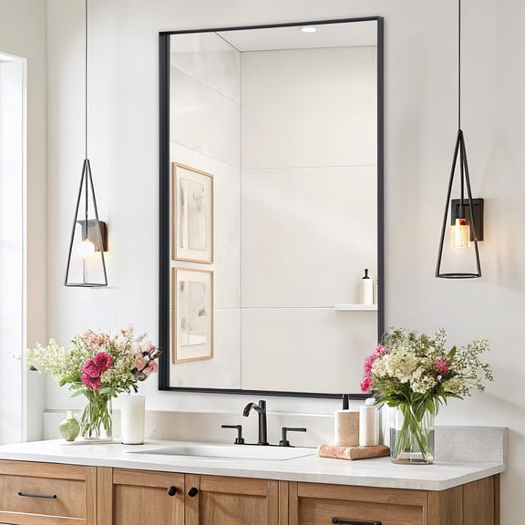 Lumora 20.25"x 30" Rectangle Bathroom Mirror Deep-Framed Wall-mounted Mirror, Black
