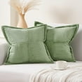 thumbnail image 1 of Topfinel 2 Piece Wide Side Pillowcase with Splicing,, Fall Winter Super Soft Corduroy Sofa Pillowcase Decorative Texture Pillow, SageGreen, 16x16 Inches, 1 of 5