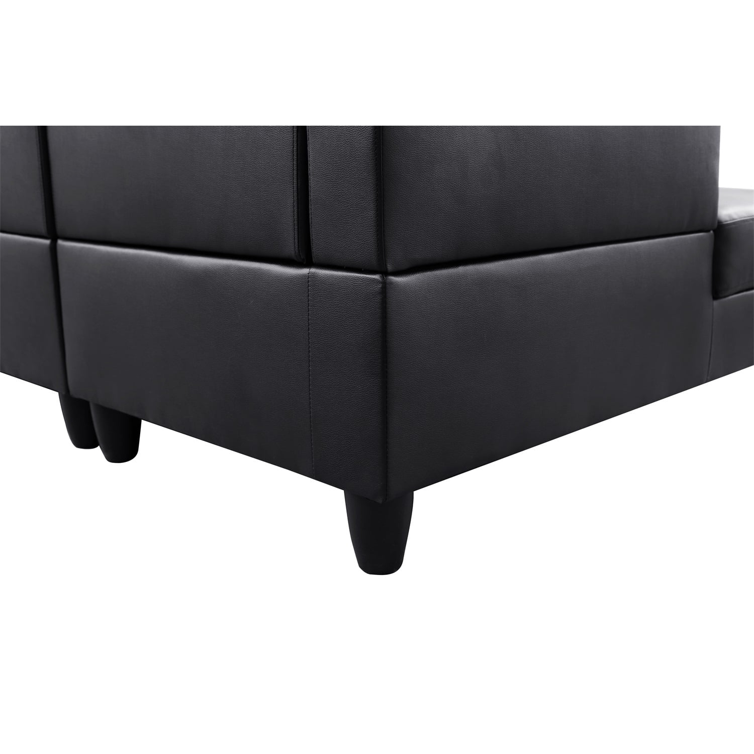 Hommoo L-Shaped Sectional Couch, Faux Leather Living Room Furniture Set for Apartment/Upstairs Loft/Living Room, Black(No Ottoman)