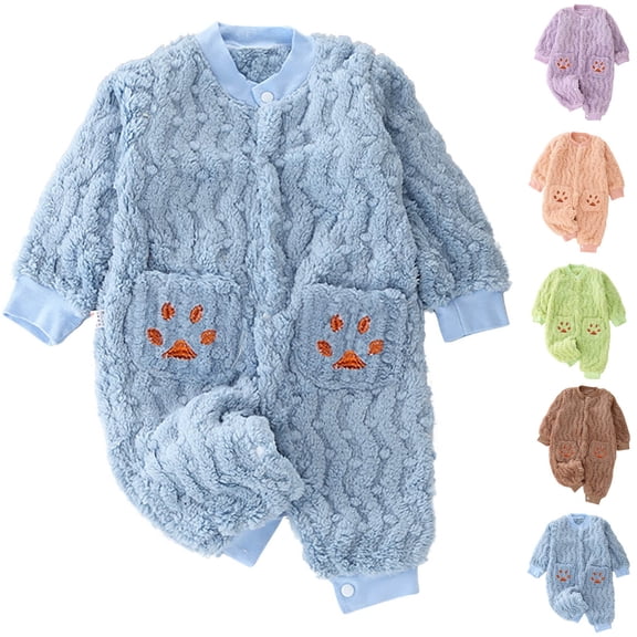 QSXADF Newborn Bodysuits Infant Girls Rompers Winter Fleece Long Sleeveclosed Crotch Warm Long Romper Infant Outfits