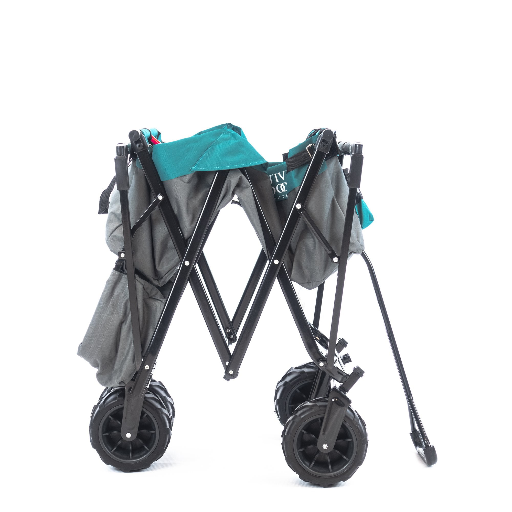 Creative Outdoor Collapsible Folding Wagon Cart for Cargo All Terrain Beach Park Garden Sports Camping Teal Gray with Canopy