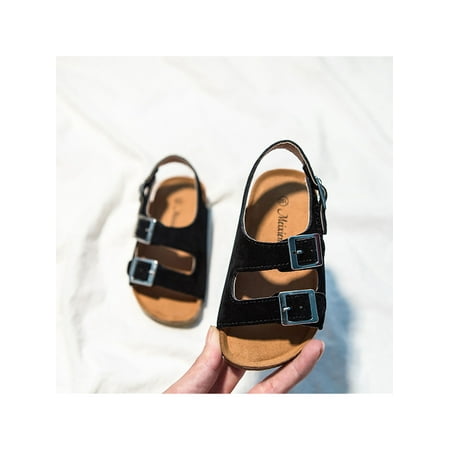 

Fangasis Child Flats Magic Tape Summer Sandal Open Toe Sandals Girls Casual Shoe Beachside Breathable Beach Walking Black 5C