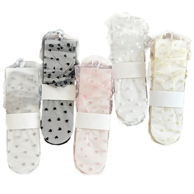Coofit Chaussettes en Maille pour Femmes Transparentes - 5 Paires de Chaussettes Fantaisie Plissées Transparentes Chaussettes en Tulle