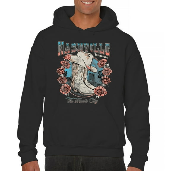 Nashville TN The Music City Unisex Hoodie Country Cowgirl Boots and Hat