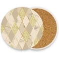 thumbnail image 5 of Printed Round Gold Marble Geometric Design Ceramic Coasters with Cork-Backed for Coffee Drink Cup Mat Absorbent Stone Coaster Set of 1/2/4, 5 of 5