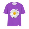 thumbnail image 4 of SDNall Womens Round-Neck Blouses Short Sleeved T Shirts Daisy Flower Print Top, 4 of 9