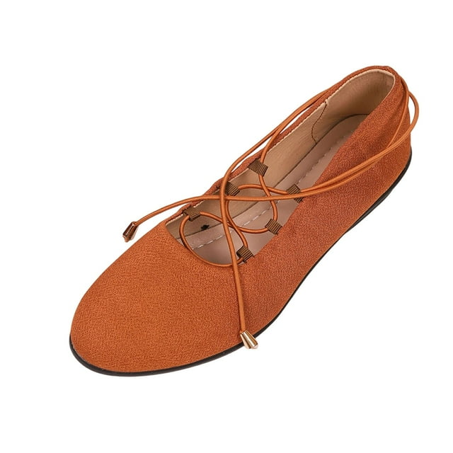 Xfvqtps Chaussures Plates Confortables pour Femmes avec Bride à la Cheville, Matériau Doux, Bout Rond, Semelle Flexible, Usage Quotidien, Mode, Marron
