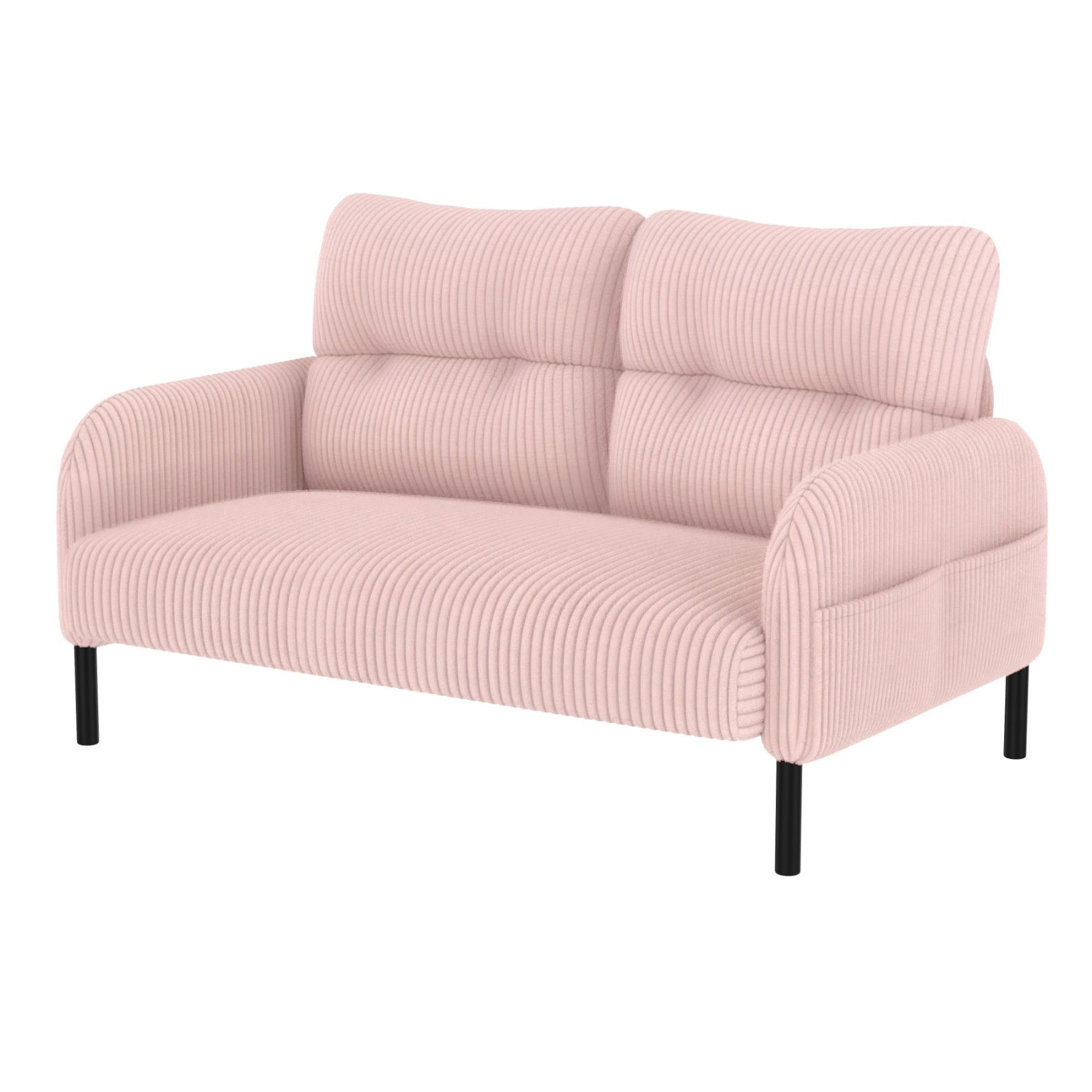 Corduroy Loveseat Sofa, Modern Upholstered Double Sofa Couch with Side Pockets for Living Room Bedroom Apartment, Pink