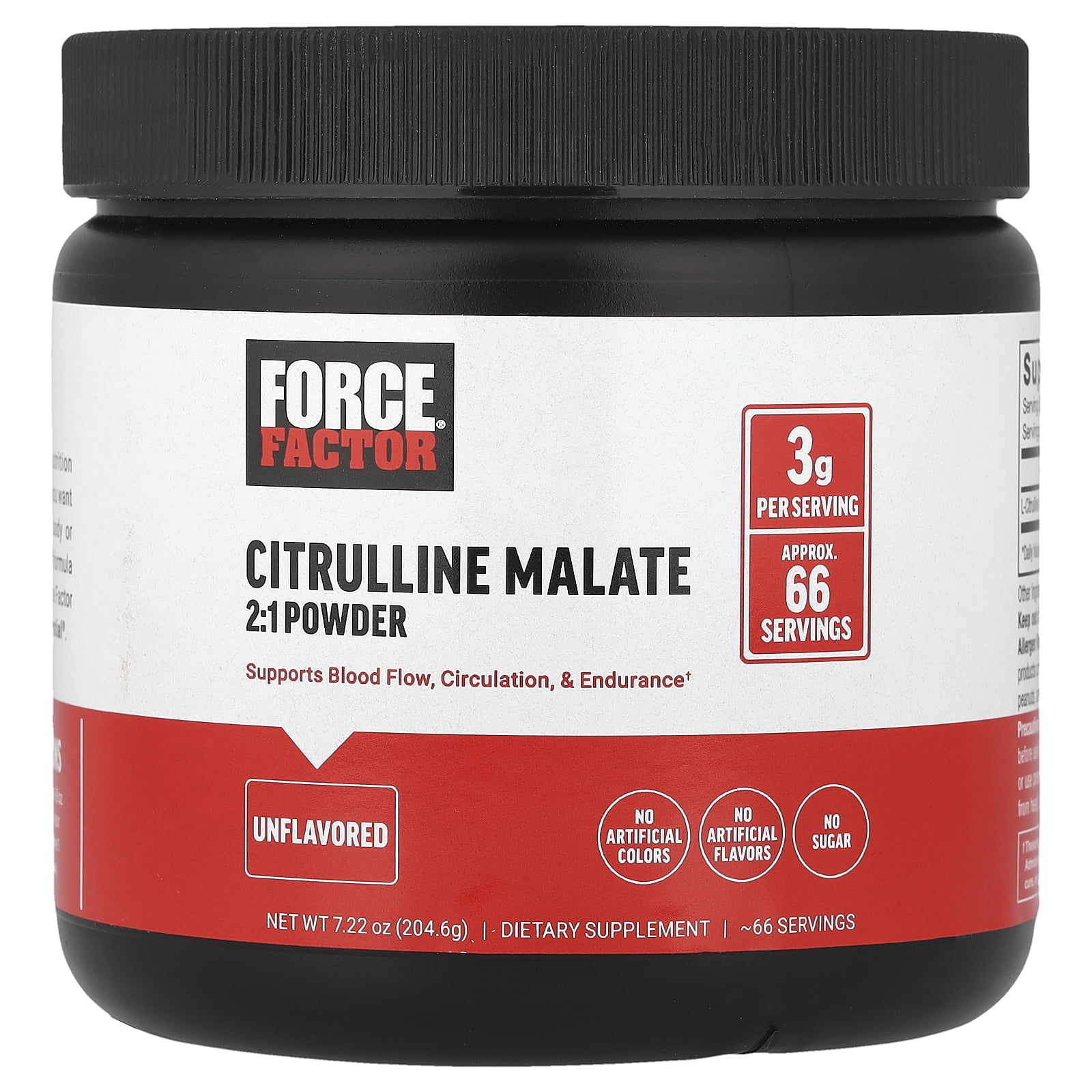 Force Factor Citrulline Malate 2:1 Powder, Unflavored, 7.22 oz (204.6 g)
