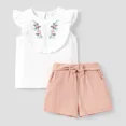 thumbnail image 6 of PatPat Toddler Girls Clothes 2pcs Cotton Floral Embroidery Graphic Tee and Shorts Outfits Sets, Pink, 18M-6 Years, 6 of 8