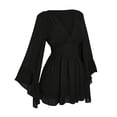 thumbnail image 5 of JOANKDMI Gothic Witch Costume for Women Long Bell Sleeve V-Neck Chiffon Dress Smocked Waist Flaring Mini Dress for Halloween Vampire Party Theme, 5 of 5