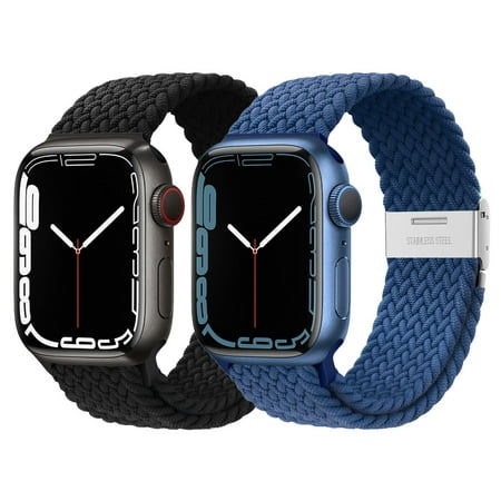ALMNVO 2 Pack Braided Solo Loop Strap for Apple Watch Bands 40mm 44mm 45mm 41mm 42mm 38mm Elastic Nylon Wristwatches Band Belt Bracelet iWatch Series 7 6 5 4 3 2 8 SE Wristbands