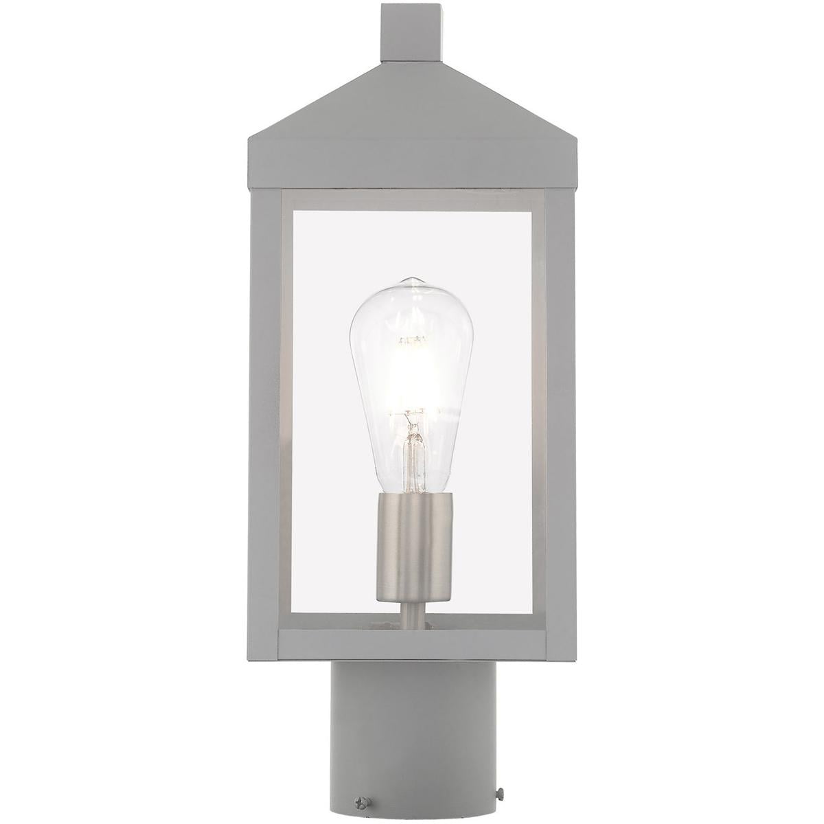 6.25 inch 1 Light Nordic Gray Outdoor Post Top Lantern with Clear Glass Shade backed with Solid Brass material for patio, front porch, entryway and more
