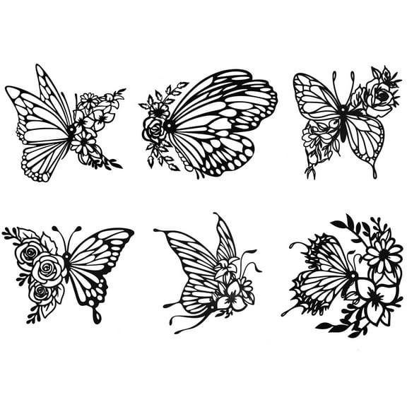 WSNIJFU 6 Pieces Butterfly Wall Decorations Metal Black Butterfly Wall Art Butterfly Leaf Flower Indoor or Outdoor Decor for Study ,Living Room, Kitchen,Bedroom and Bathroom