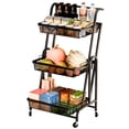thumbnail image 4 of Limorve 3-Tier Foldable Storage Rack, Rotatable Metal Shelf with Casters & Mesh Baskets for Fruits & Vegetables, 4 of 11
