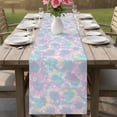 thumbnail image 4 of Abstract Tie Dye Art Table Runner, Pink Aqua Green Yellow Gradient Print Cotton Linen Kitchen Table Decoration Washable Dining Tabletop Runners for Home Party Decor 13x72 Inches, 4 of 9
