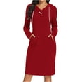 thumbnail image 2 of Swuxness Women Hoodie Long Sleeve Sweatshirts Dress, Women Mid Length Dresses, Women's Solid Color V Neck Hooded Knee Length Sweatshirt Dress with Pockets Red, XXL, 2 of 5