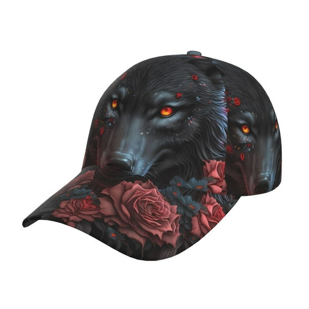 Fotbe Rose Full Moon Black Wolf Gorro Clásico de Béisbol, Gorra Ajustable con Broche Snapback, Gorro de Exterior de Algodón Suave