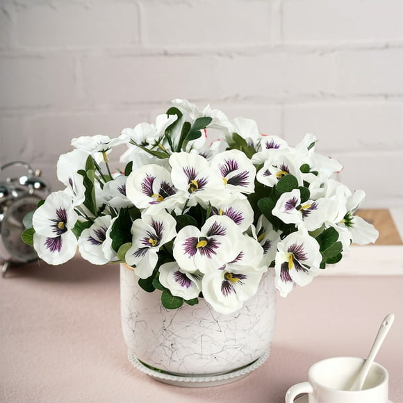 ZZkhGO Fleurs Artificielles en Soie Tricolores Violettes Réalistes à 5 Fourches, Bouquet de Fleurs Sauvages Réalistes avec Pétales Naturels, Résistant à la Décoloration Décoration Extérieure de Jardin et de Maison, Blanc