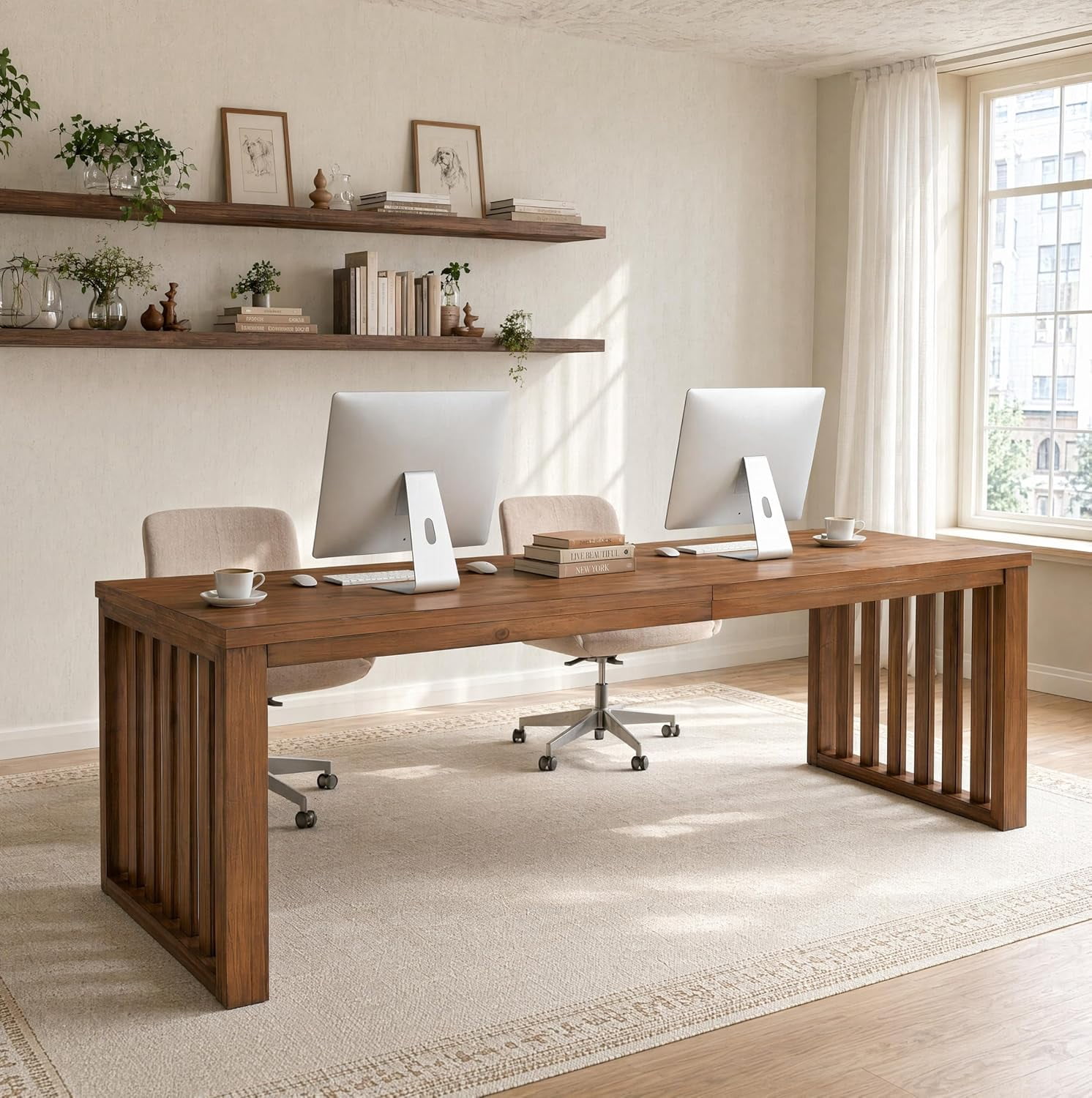 Brant House Niko Wood Desk with 4 Compartments in Walnut Brown