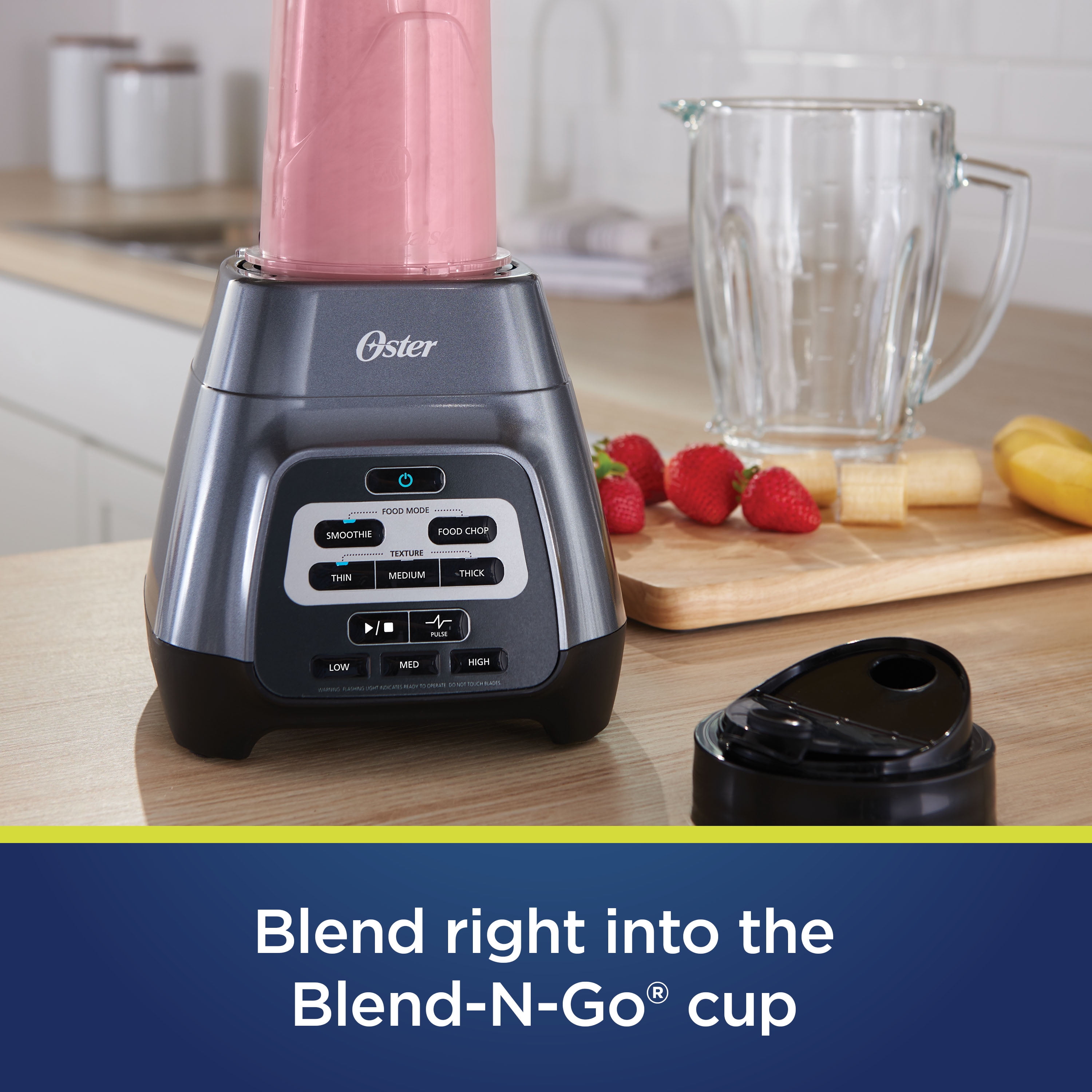 Oster Master Series Blender with Texture Select Settings, Blend-N-Go Cup and Glass Jar, Gray - 2
