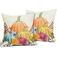 thumbnail image 2 of Fall Pillow Covers 18x18 Set of 2 Autumn Teal Yellow Orange Pumpkin Flower Leaf Throw Pillows Thanksgiving Outdoor Decorative Pillow Case Linen Cushion Covers Farmhouse Decor for Home Couch Sofa Bed, 2 of 6
