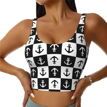 Jgfou Nautical Anchors1 Print Womens Sports Bra - Padded Workout Sports Bras Crop Tank Top