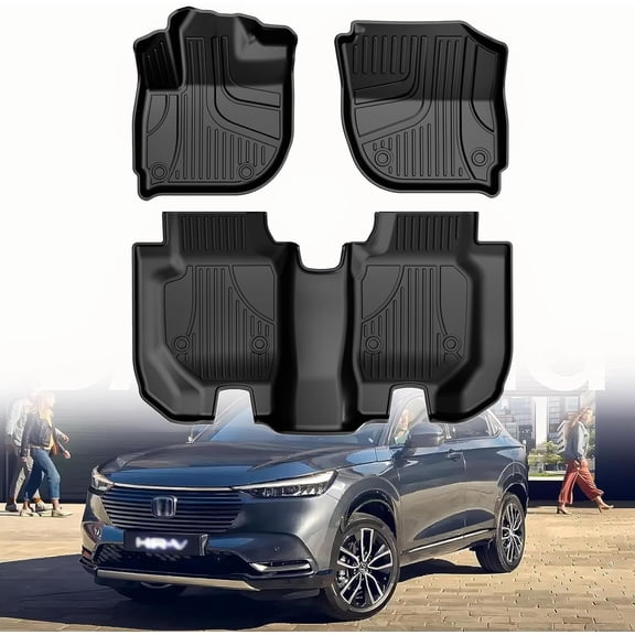 IKABEVEM Car Floor Mats Liners TPE All-Weather Guard Compatible for 2016-2022 Honda HR-V, Heavy Duty Row Liners (Black)