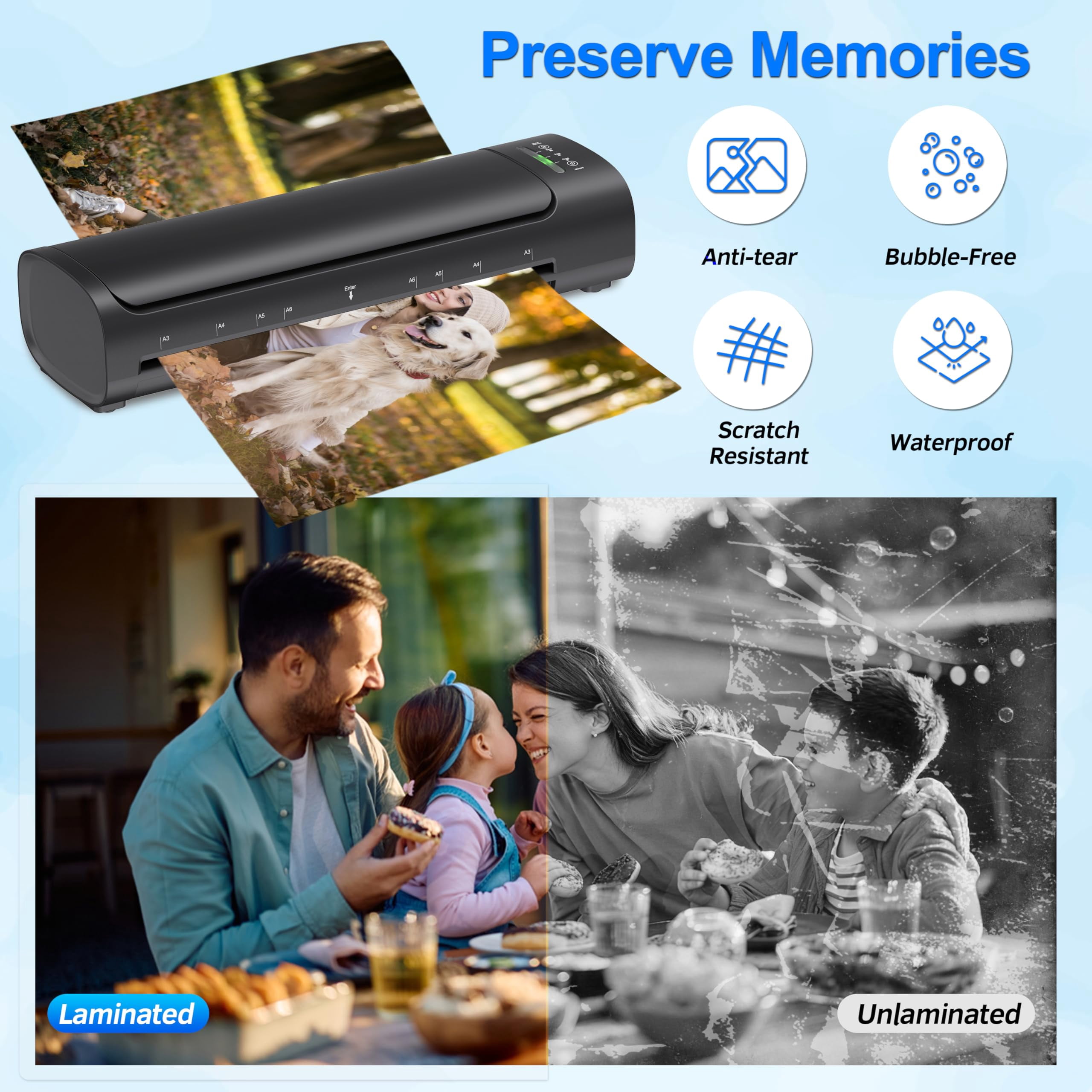 13 Inch Laminator Machine with 30 Laminating Sheets, A3 11-in-1 Hot & Cold Thermal Laminator for Teachers, 60S Fast Warm-Up, 450mm/min, Never-Jam Design Laminate Machine for Home, Office, School