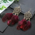 thumbnail image 6 of Grofry 1 Pair Retro Bohemia Women Hook Earrings Feather Tassel Round Drop Earrings Palace Style Dangle Earrings Jewelry Gift, 6 of 7