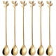 thumbnail image 1 of Juego de cucharas de té helado con mango largo, 6 cucharas para helado de 7,4 pulgadas, cucharas creativas para agitar cócteles con hojas doradas, acero inoxidable de primera calidad para alimentos,, 1 of 8