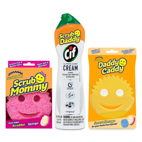 Scrub Daddy Scrub Mommy   Cif All Purpose Cleaning Cream, Original   Daddy Caddy - Multi Surface Household Cleaning Cream, Scrub Daddy Scratch-Free Multipurpose Dish Sponge   Kitchen Sponges Caddy