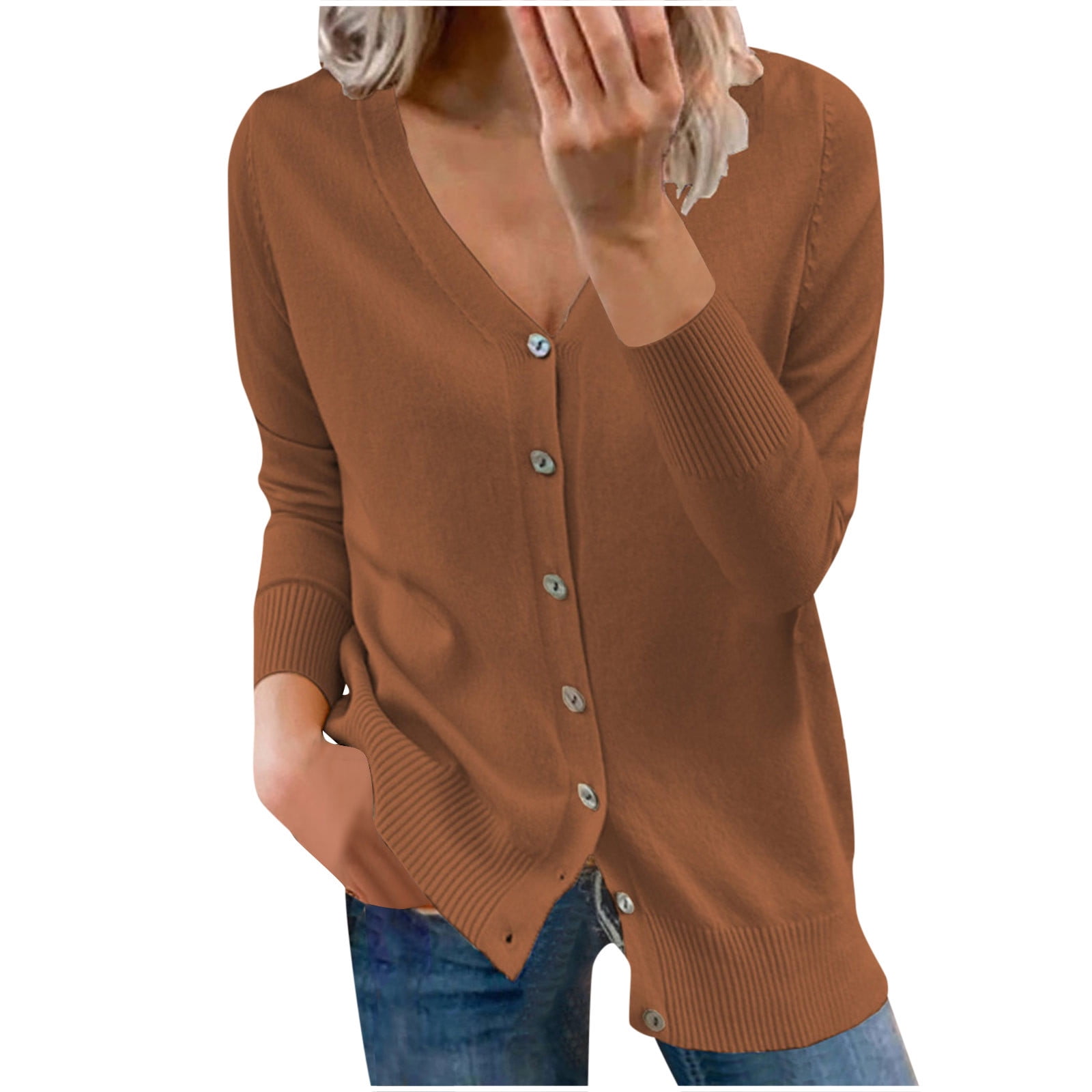 Ladies Short Long Sleeve Solid Color Knit Cardigan Jacket Fashion Women  Buttons Long Sleeve Casual Solid Short Coat Cardigan Blouse Reduced Price  and Clearance Sale Long Sleeve Shirts for Women - Walmart.com