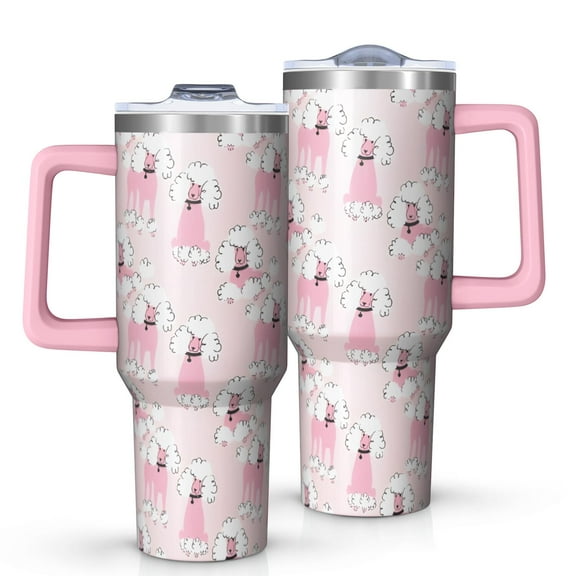 OBREWU Doodle Poodle Image Tumbler with Handle and Lid,Doodle Poodle Image 40oz Double Wall Vacuum Insulated Tumbler,Cups Gift for Women and Men