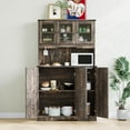 thumbnail image 2 of BouPower 70" Farmhouse Freestanding Kitchen Pantry Cabinet with Charging Station & Storage Cabinet, Kitchen Hutch Cupboard with Countertop, 40.35" Wide x 15.2" Deep, for Ding Room Living Room, Brown, 2 of 7
