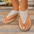 thumbnail image 6 of YgkuHd Women's Casual Flat Sandals Perforated Floral Upper Toe Post Style Elastic Ankle Strap Espadrille Sole White,5.5, 6 of 9