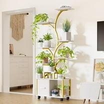 65" Tall Indoor Plant Stand - 9-Tier Steel Shelf with Locking Wheels for Large House Plants
