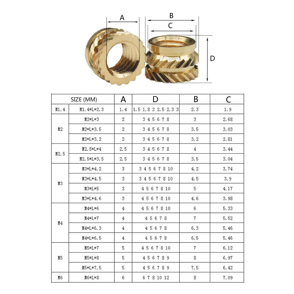 Geemin 300pcs M2/2.5/3/4/5/6 Copper Insert Nuts 300pcs Female Thread Brass Knurled