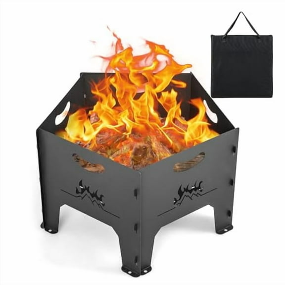 HAPPYGRILL Portable Folding Fire Pit With Storage Bag, Heavy Duty Wood Burning, Plug-in Design, Bottom Airflow Holes, for Outdoor Camping, Patio, Picnic, Bonfire, Garden