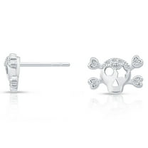 Tilo Jewelry .925 Sterling Silver Skull & Bones Stud Earrings with Cubic Zirconia CZ Stones for Women & Unisex