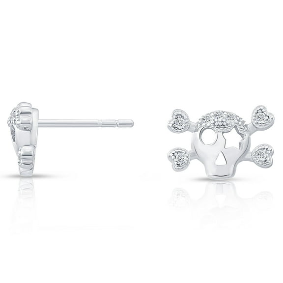 Tilo Jewelry .925 Sterling Silver Skull & Bones Stud Earrings with Cubic Zirconia CZ Stones for Women & Unisex