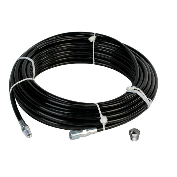 Schieffer 1/8" x 50' 4800 PSI Thermoplastic Sewer Jetter Hose & MTM Hydro 5.5 Orifice Button Nose and 5.5 Rotating Nozzles