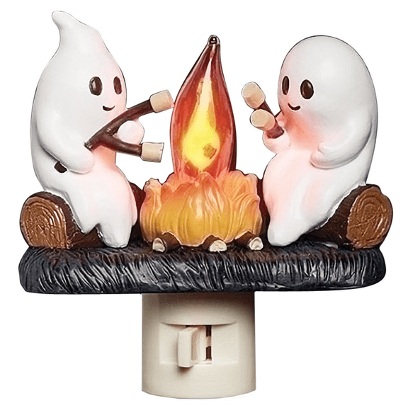 Ghost Campfire Flickering Night Light, Halloween Fake Flameless Fire Indoor Decor - Cute Spooky Gift for Kids & Family