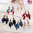 thumbnail image 2 of HOOUN Fashion Women Jewelry Retro Boho Tassel Earrings Beads Feather Oval Style Hook-White, 2 of 9