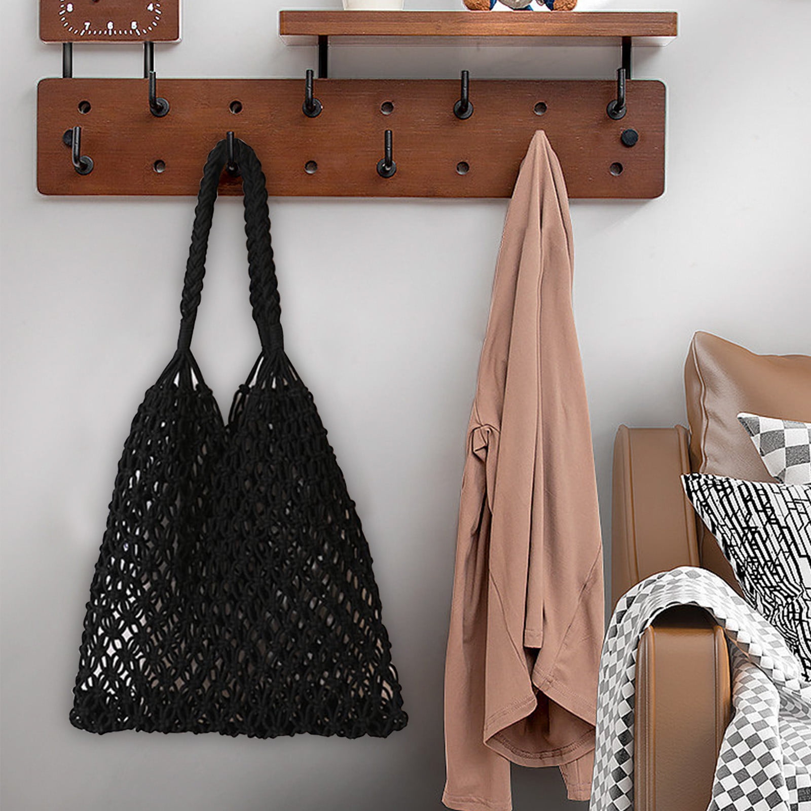 Specollect Clearance 4Pcs Crochet Backpack Flap Drawstring Shoulders Bag Summer Beach Woven Tote Bag, Straw Rattan Raffia Bucket Bag, Handmade Basket Handbag