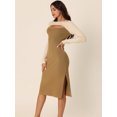 thumbnail image 2 of Unique Bargains Women's Cut Out Round Neck Color Block Slit Hem Knit Sweater Midi Dress L Beige-Khaki, 2 of 6