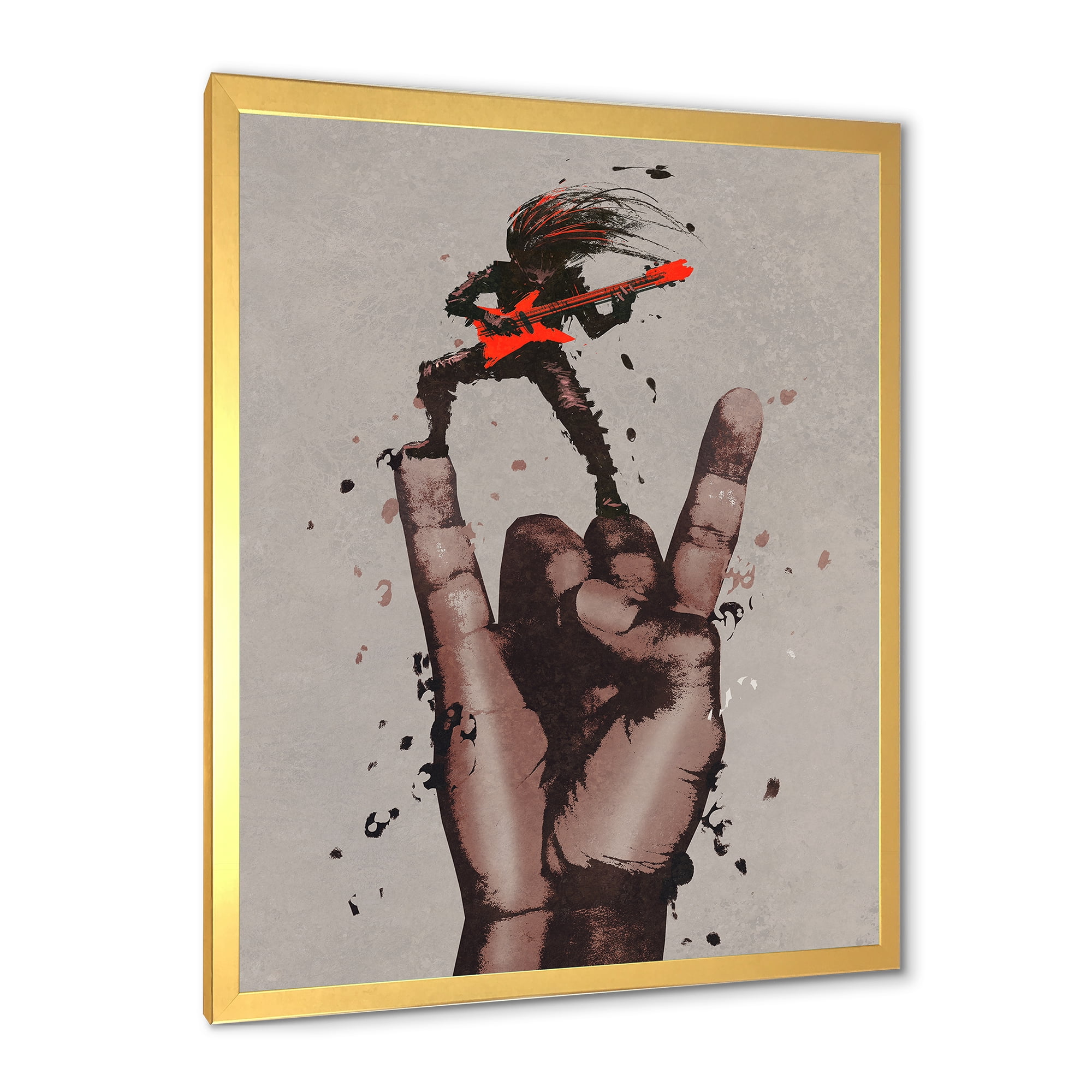 Designart 'The Guitarist On Rock and Roll Sign' Modern Framed Art Print